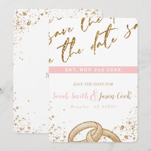 Gorgeous - Gold Pink COLLECTIE A Save the date 1 Kaart (Voorkant / Achterkant)
