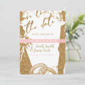 Gorgeous - Gold Pink Save the date 2 Kaart (Staand voorkant)