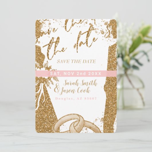 Gorgeous - Gold Pink Save the date 2 Kaart (Staand voorkant)