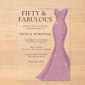 Gorgeous Gown Fifty & Fabulous 50ste verjaardag Acryl Uitnodigingen (Voorkant)