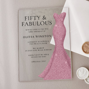 Gorgeous Gown Fifty & Fabulous 50ste verjaardag Acryl Uitnodigingen