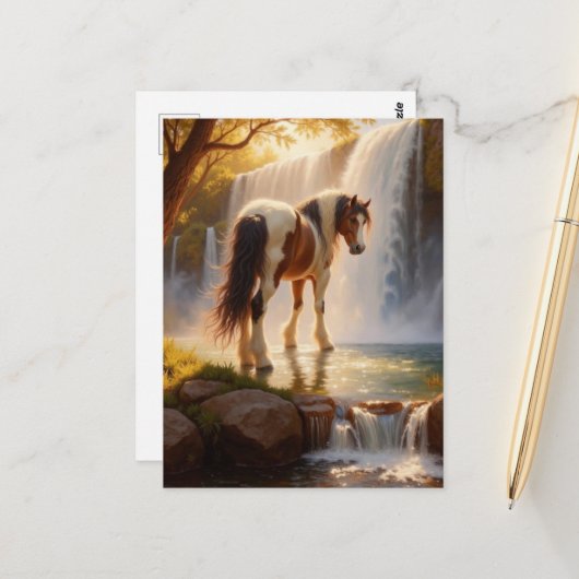 Gorgeous Horse at the Waterfall Briefkaart (Voorkant / Achterkant in situ)