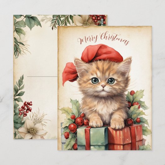 Gorgeous Kitten Christmas Briefkaart (Voorkant / Achterkant)