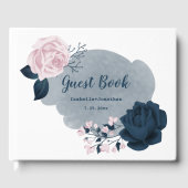 gorgeous navy blue & pink flowers botanical gastenboek (Voorkant)