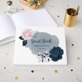 gorgeous navy blue & pink flowers botanical gastenboek