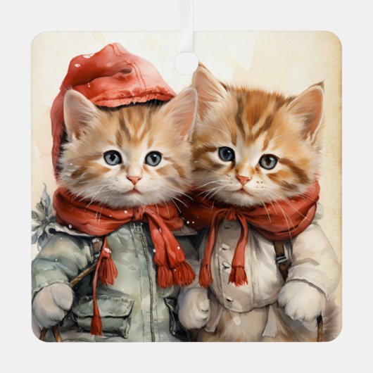 Gorgeous Orange Kitten Couple Christmas Metalen Ornament (Voorkant)
