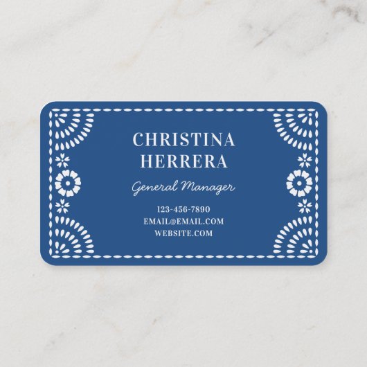 Gorgeous Ornate Blue Papel Picado Frame Catering Visitekaartje (Achterkant)