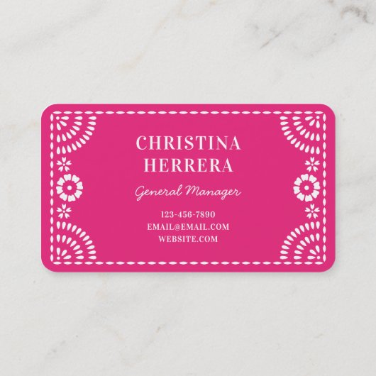 Gorgeous Ornate Hot Pink Papel Picado Catering Visitekaartje (Achterkant)