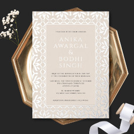 Gorgeous Ornate Indian Wedding Neutral + Silver Folie Uitnodiging
