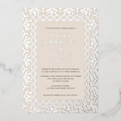 Gorgeous Ornate Indian Wedding Neutral + Silver Folie Uitnodiging (Voorkant)