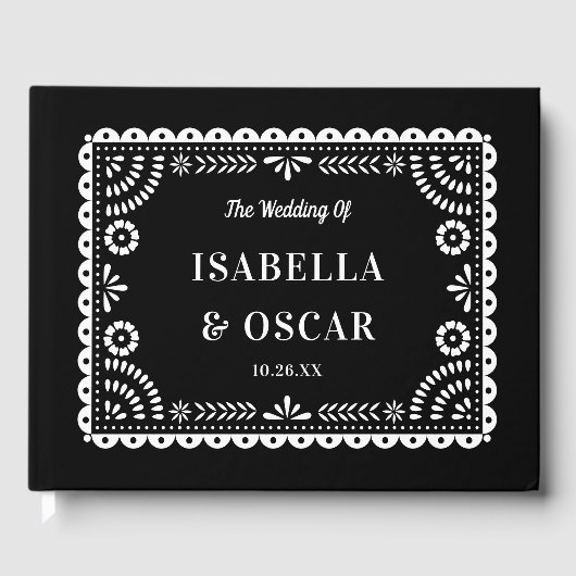 Gorgeous Ornate Papel Picado Black Wedding  Gastenboek (Voorkant)