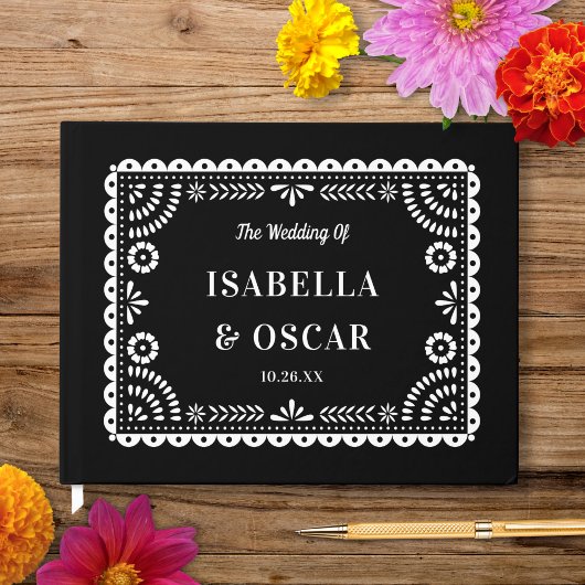 Gorgeous Ornate Papel Picado Black Wedding  Gastenboek