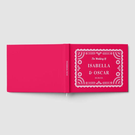 Gorgeous Ornate Papel Picado Hot Pink Wedding  Gastenboek (Volledig)