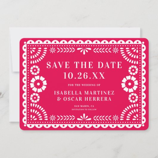 Gorgeous Ornate Papel Picado Photo Pink Wedding Save The Date (Voorkant)