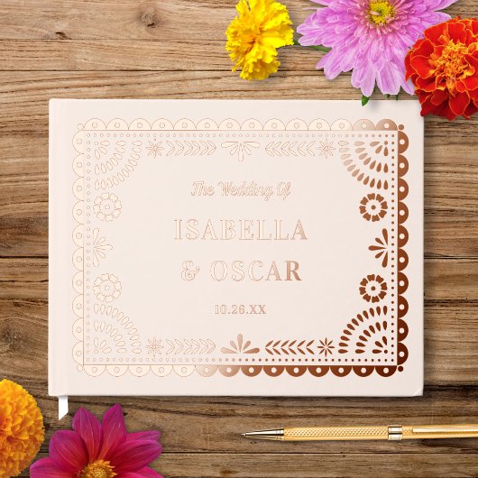 Gorgeous Ornate Papel Picado Rose Gold Wedding  Gastenboek