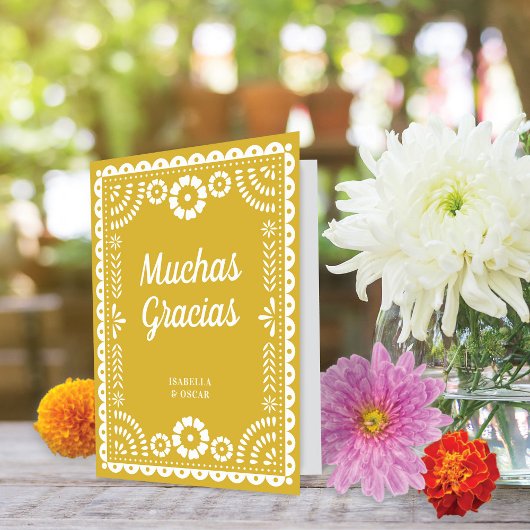 Gorgeous Ornate Papel Picado Yellow Wedding Bedankkaart