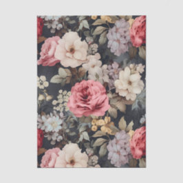 Gorgeous Painted Flowers on a Dark Background Tissuepapier