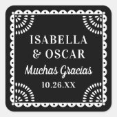 Gorgeous Papel Picado Black Wedding Favor Sticker (Voorkant)