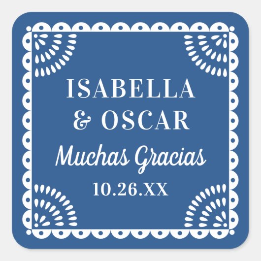 Gorgeous Papel Picado Blue Wedding Favor Sticker (Voorkant)
