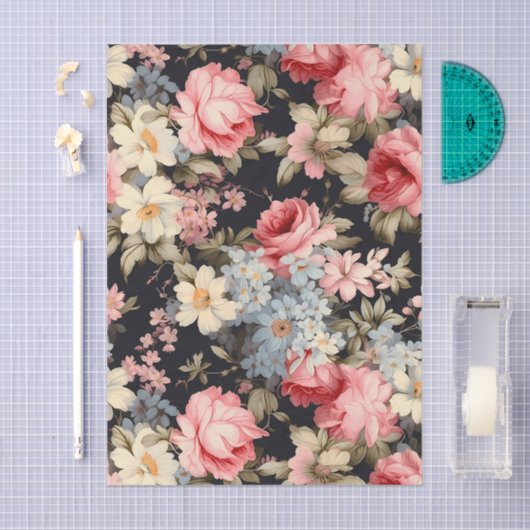 Gorgeous Pattern of Flowers on a Dark Background Tissuepapier (Craft)