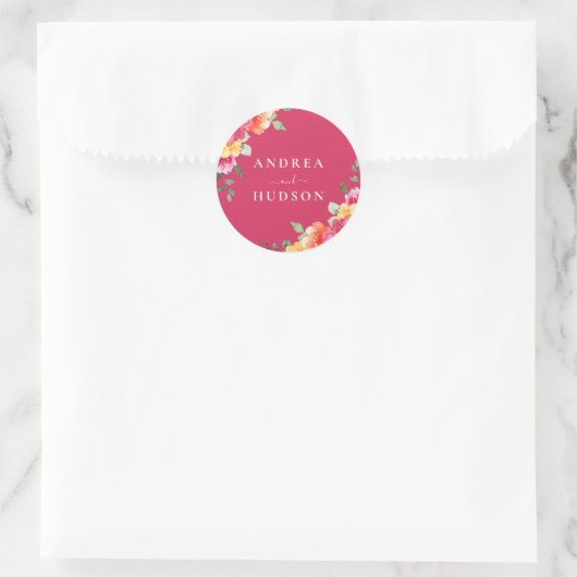 Gorgeous Pink Watercolor Flowers Wedding Ronde Sticker (Tas)