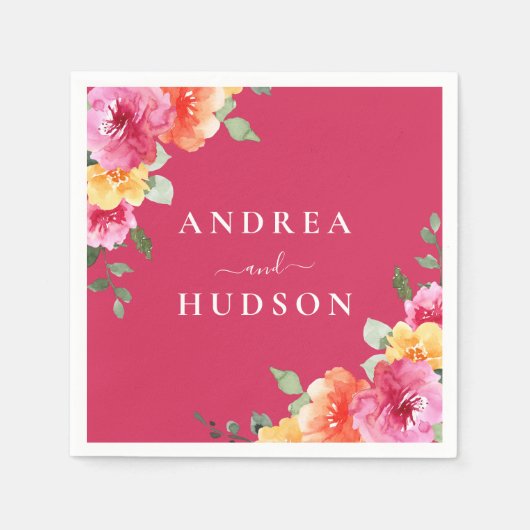 Gorgeous Pink Watercolor Flowers Wedding Servet (Voorkant)