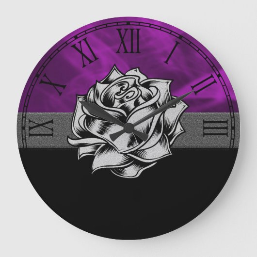 Gorgeous Purple Rose Grunge Gift Grote Klok (Voorkant)