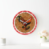 Gorgeous Rustic Rooster Country Chic Red Tartan Grote Klok (Huis)