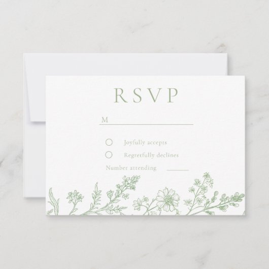 Gorgeous Sage Line Art Wedding RSVP Kaartje (Voorkant)