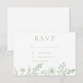 Gorgeous Sage Line Art Wedding RSVP Kaartje (Voorkant / Achterkant)