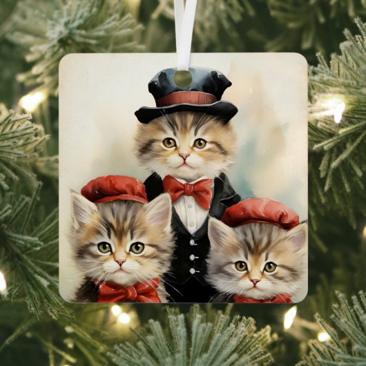 Gorgeous Three Kitten Family Christmas  Metalen Ornament (Insitu)