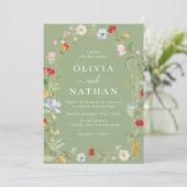 Gorgeous Wildflower Wreath Sage Wedding  Kaart (Staand voorkant)