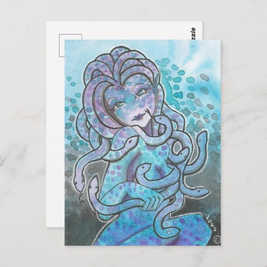 Gorgon blue Medusa Fantasy Art Briefkaart (Voorkant / Achterkant)