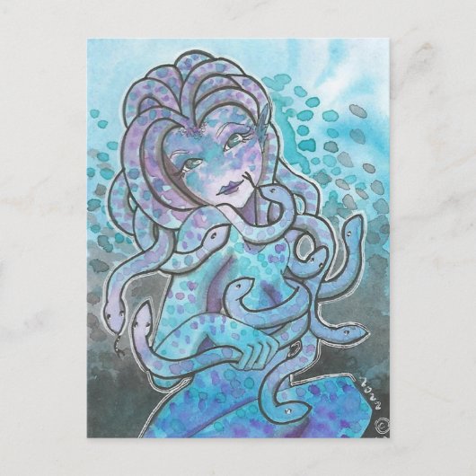 Gorgon blue Medusa Fantasy Art Briefkaart (Voorkant)