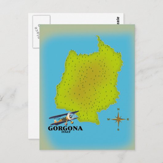 Gorgona Italië brengt reisposter in kaart. Briefkaart (Voorkant / Achterkant)