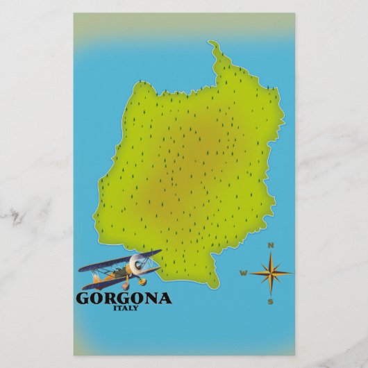 Gorgona Italië kaart reisposter. (Voorkant)