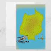 Gorgona Italië kaart reisposter. (Voorkant / Achterkant)