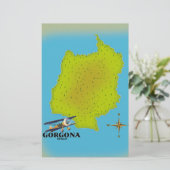 Gorgona Italië kaart reisposter. (Staand voorkant)