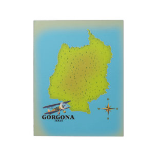Gorgona Italië kaart reisposter. Notitieblok