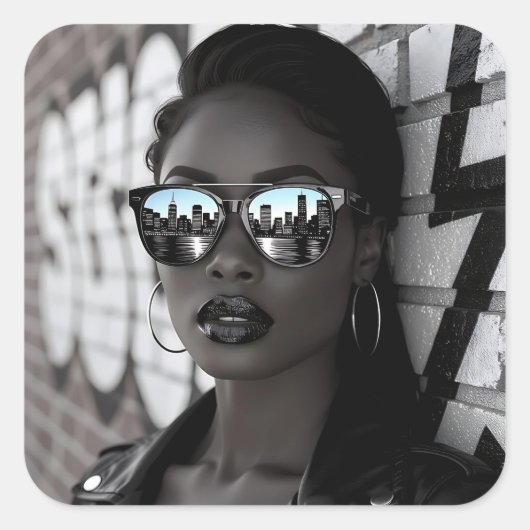 Gorgous Woman in City with Sunglasses Vierkante Sticker (Voorkant)