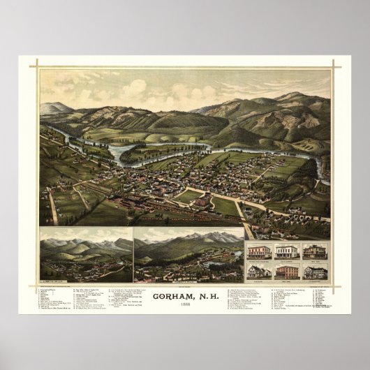 Gorham, NH Panoramic Map - 1888 Poster (Voorkant)