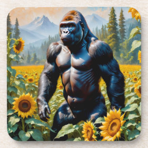 Gorilla aap in een veld van zonnebloem bier onderzetter