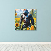 Gorilla aap in een veld van zonnebloem canvas afdruk (Insitu (Houten vloer))