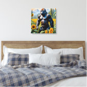 Gorilla aap in een veld van zonnebloem canvas afdruk (Insitu (Slaapkamer))