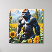 Gorilla aap in een veld van zonnebloem canvas afdruk (Voorkant)
