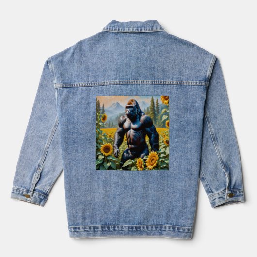 Gorilla aap in een veld van zonnebloem denim jacket (Achterkant)
