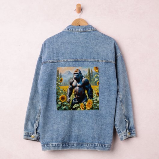 Gorilla aap in een veld van zonnebloem denim jacket (Hangar)