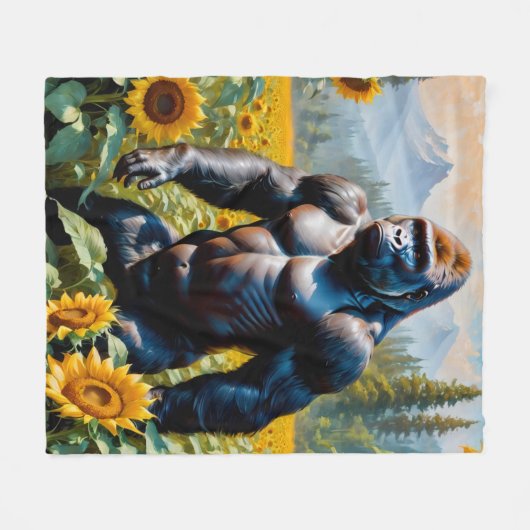 Gorilla aap in een veld van zonnebloem fleece deken (Voorkant (Horizontaal))