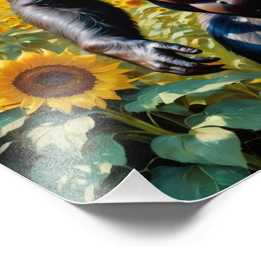 Gorilla aap in een veld van zonnebloem foto afdruk (Hoek)