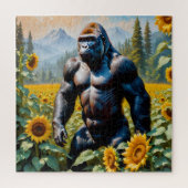 Gorilla aap in een veld van zonnebloem legpuzzel (Verticaal)